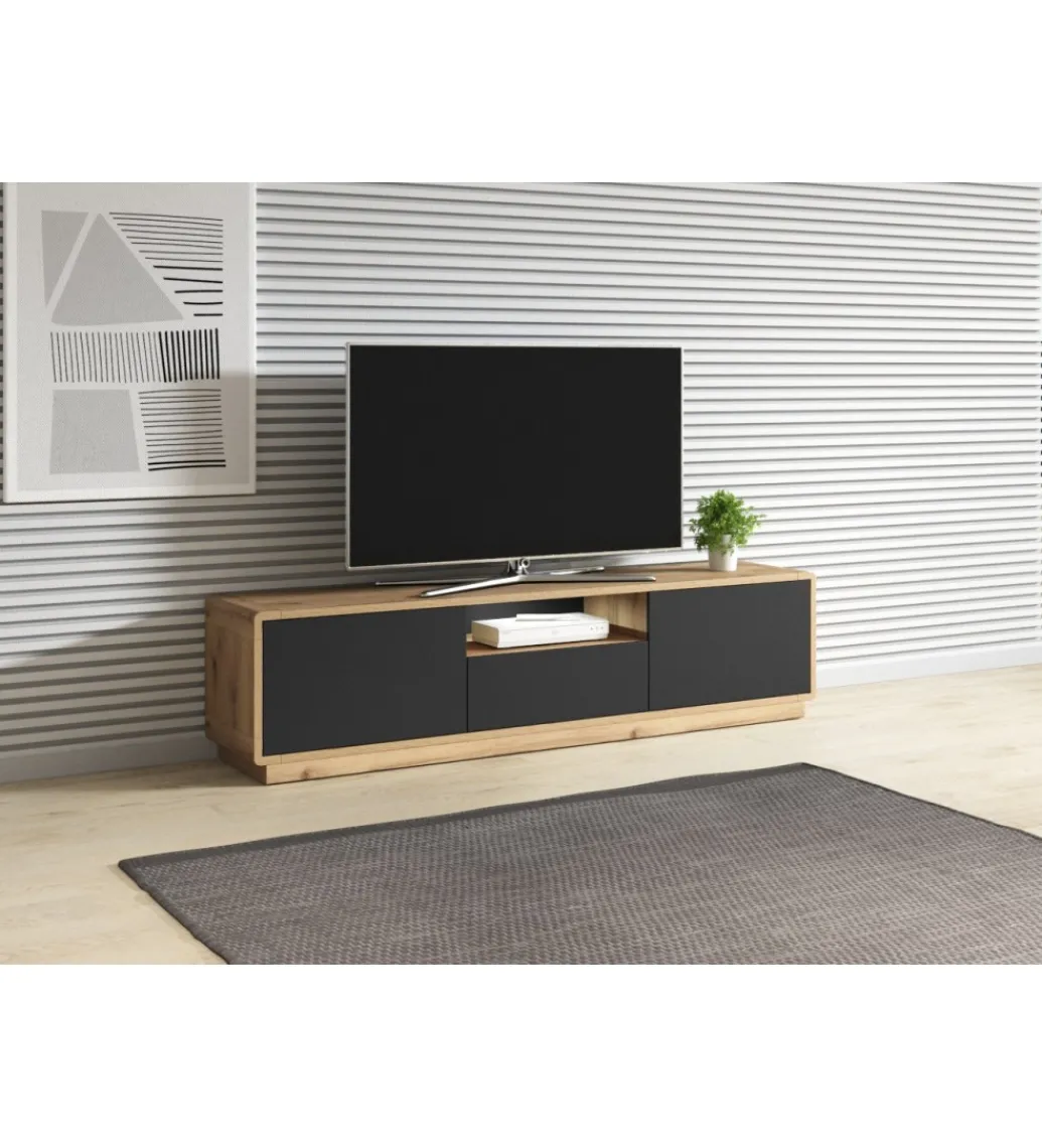 Stolik pod TV ASTON 180 cm czarny z dodatkiem koloru dąb Taurus*Helvetia Discount
