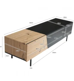 Stolik pod TV BONNA 150 cm czarna z optyką dębu*WOHNLING, GERMANY Best