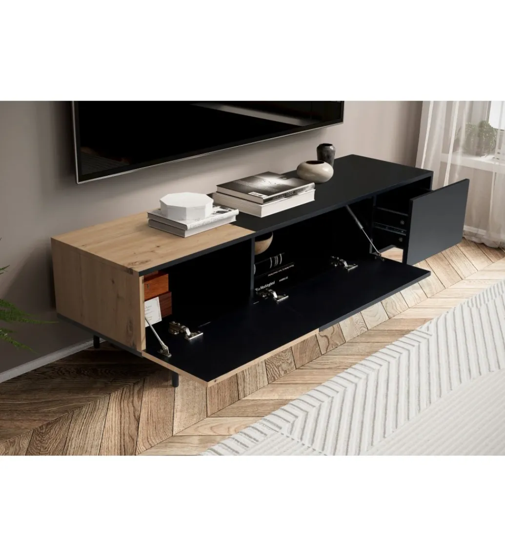 Stolik pod TV BONNA 150 cm czarna z optyką dębu*WOHNLING, GERMANY Best
