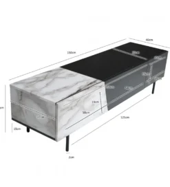 Stolik pod TV BONNA 150 cm czarna z optyką białego marmuru*WOHNLING, GERMANY Online
