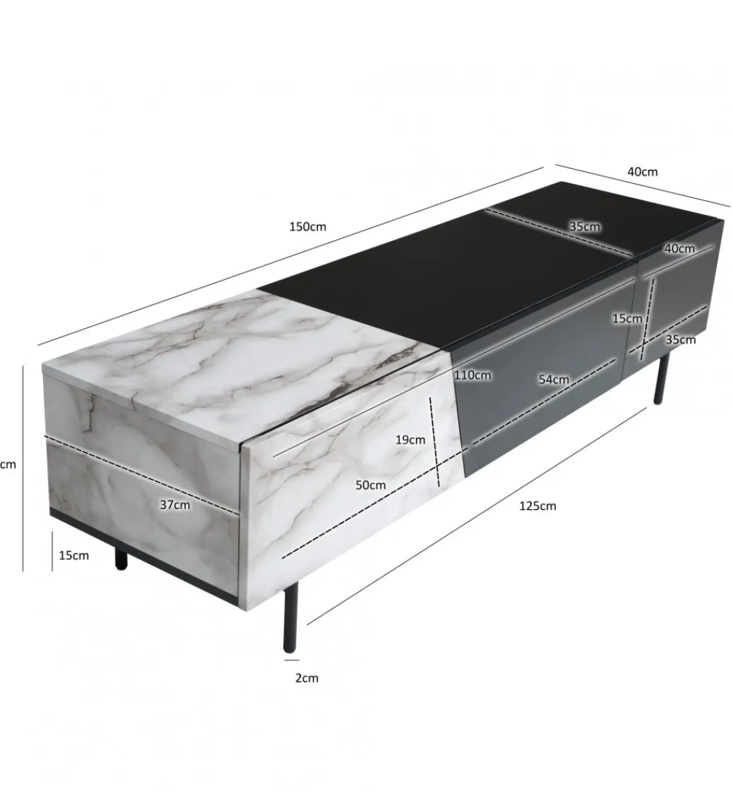 Stolik pod TV BONNA 150 cm czarna z optyką białego marmuru*WOHNLING, GERMANY Online