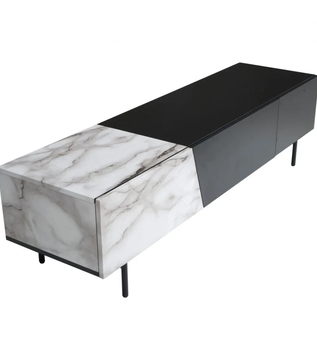 Stolik pod TV BONNA 150 cm czarna z optyką białego marmuru*WOHNLING, GERMANY Online