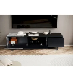 Stolik pod TV BONNA 150 cm czarna z optyką białego marmuru*WOHNLING, GERMANY Online