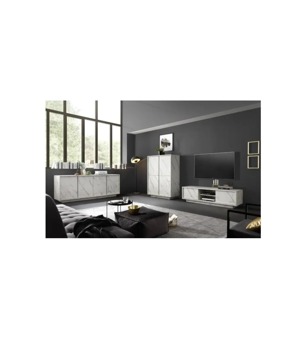Stolik pod TV CARRARA 139 cm w optyce białego marmuru*MCA Linia Włoska Clearance