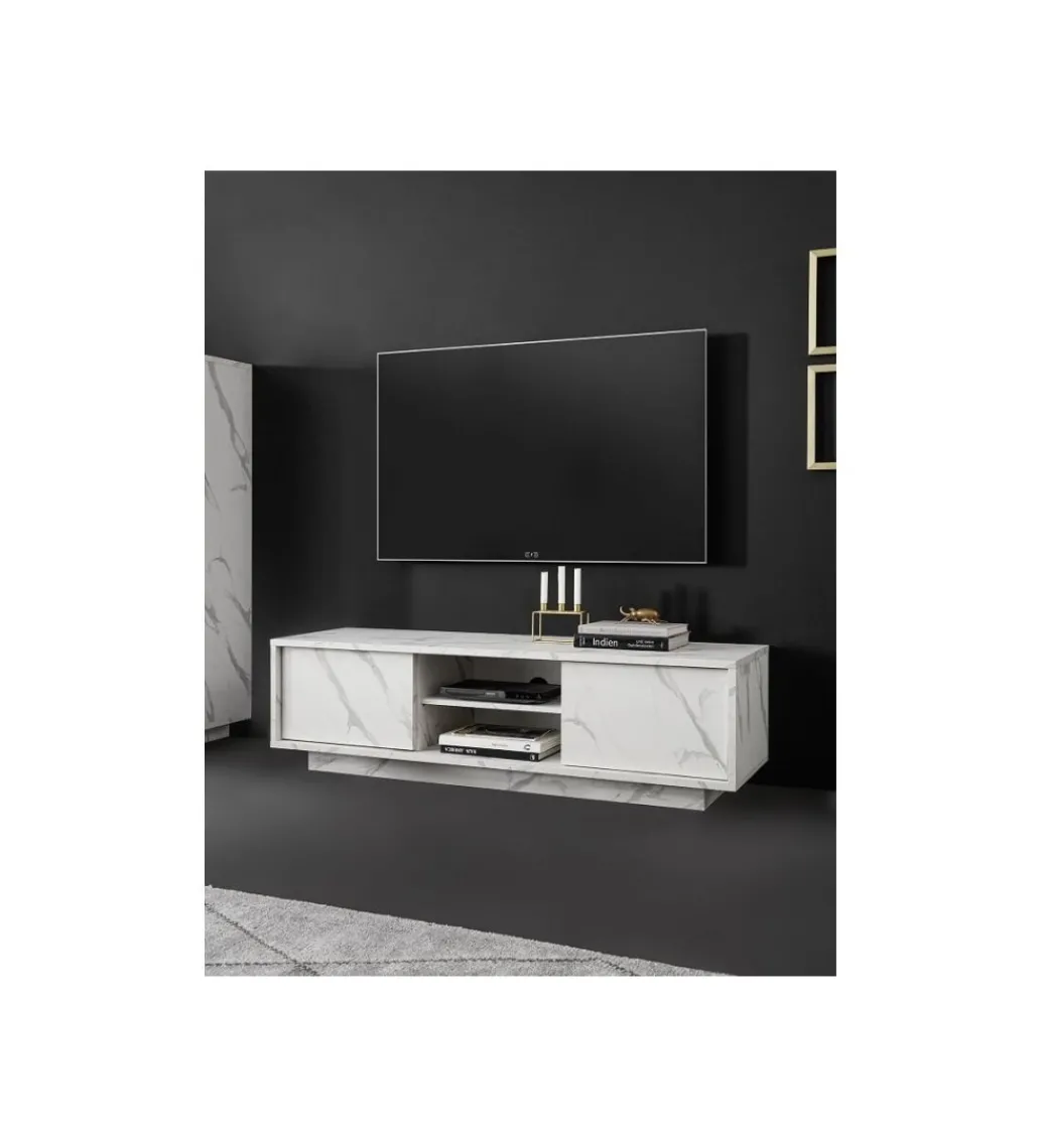 Stolik pod TV CARRARA 139 cm w optyce białego marmuru*MCA Linia Włoska Clearance