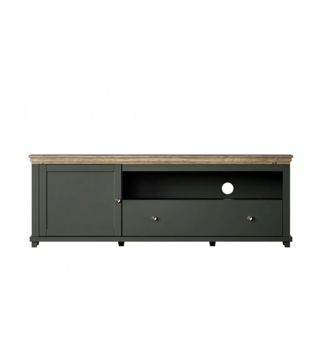 Stolik pod TV EVORA 181 cm zielony z dodatkiem koloru dąb Lefkas*Helvetia New