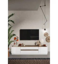 Stolik pod TV FANTASY 205 cm biały z dodatkiem koloru dąb Mercure*MCA Linia Włoska Clearance