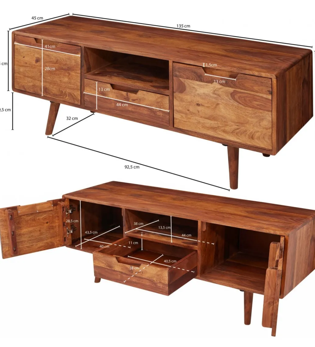 Stolik pod TV FEREZ 135 cm drewno sheesham*WOHNLING, GERMANY Clearance