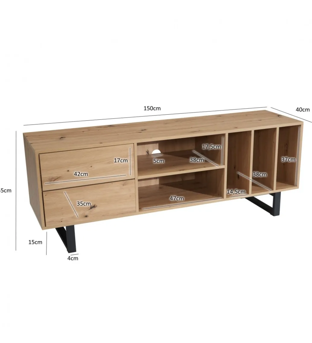 Stolik pod TV GRASSE 150 cm w optyce dębu*WOHNLING, GERMANY Discount