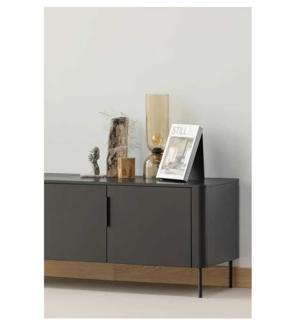 Stolik pod TV GUNNAR 154 cm drewno sosny czarny mat*WOOOD Outlet