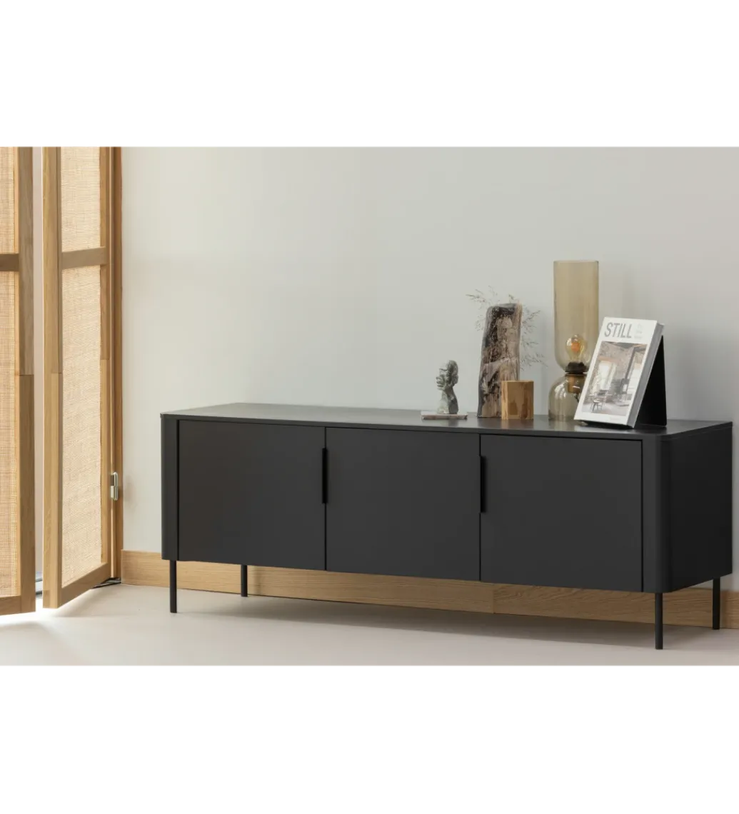 Stolik pod TV GUNNAR 154 cm drewno sosny czarny mat*WOOOD Outlet