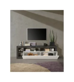Stolik pod TV HAMBURG 184 cm biała z dodatkiem koloru antracytowego*MCA Linia Włoska Hot