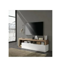 Stolik pod Tv HAMBURG 184 cm biała z dodatkiem dąb Mercure*MCA Linia Włoska Online