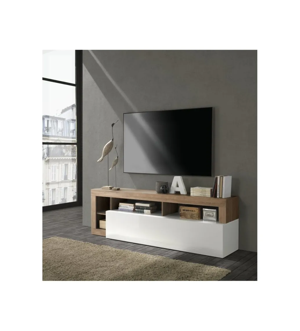 Stolik pod Tv HAMBURG 184 cm biała z dodatkiem dąb Mercure*MCA Linia Włoska Online