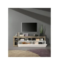 Stolik pod TV HAMBURG 184 cm biały z dodatkiem klon Pero*MCA Linia Włoska Discount