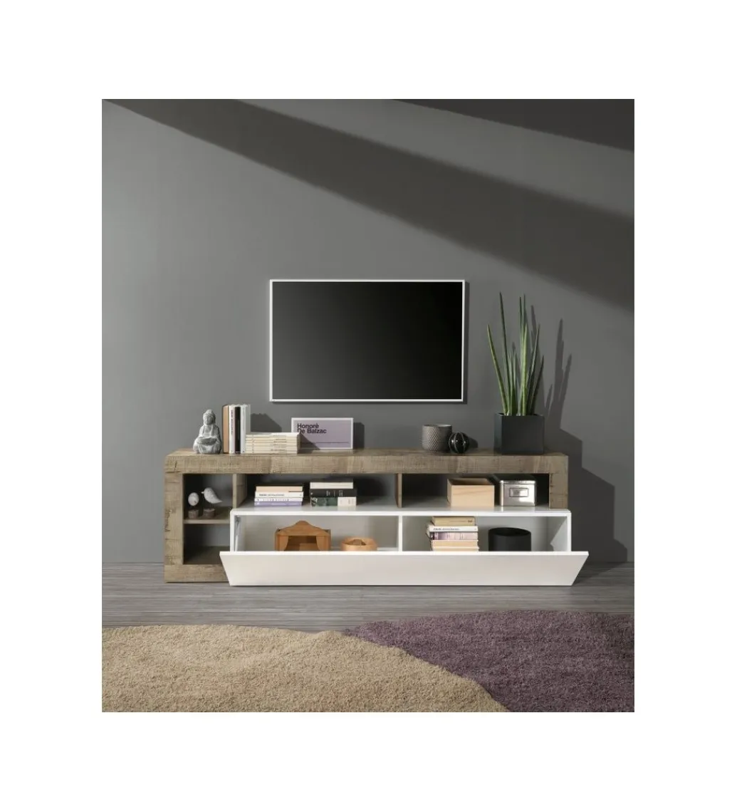 Stolik pod TV HAMBURG 184 cm biały z dodatkiem klon Pero*MCA Linia Włoska Discount
