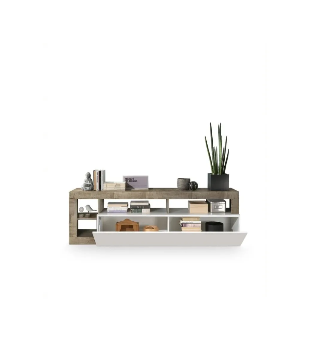 Stolik pod TV HAMBURG 184 cm biały z dodatkiem klon Pero*MCA Linia Włoska Discount