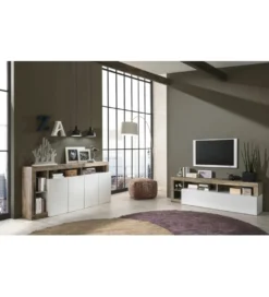 Stolik pod TV HAMBURG 184 cm biały z dodatkiem klon Pero*MCA Linia Włoska Discount