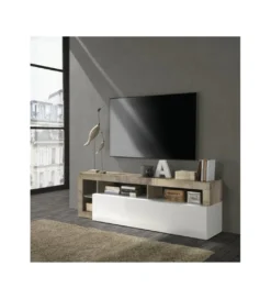 Stolik pod TV HAMBURG 184 cm biały z dodatkiem klon Pero*MCA Linia Włoska Discount