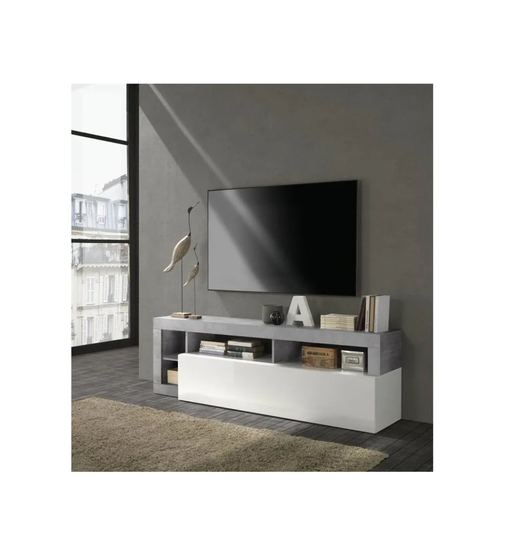 Stolik pod TV HAMBURG 184 cm biały z dodatkiem koloru szarego*MCA Linia Włoska New