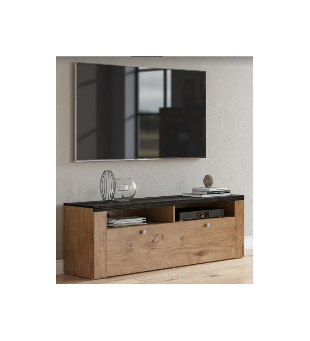 Stolik pod TV LARONA 140 cm o wybarwieniu dąb lefkas z kolorem touchwood*Helvetia