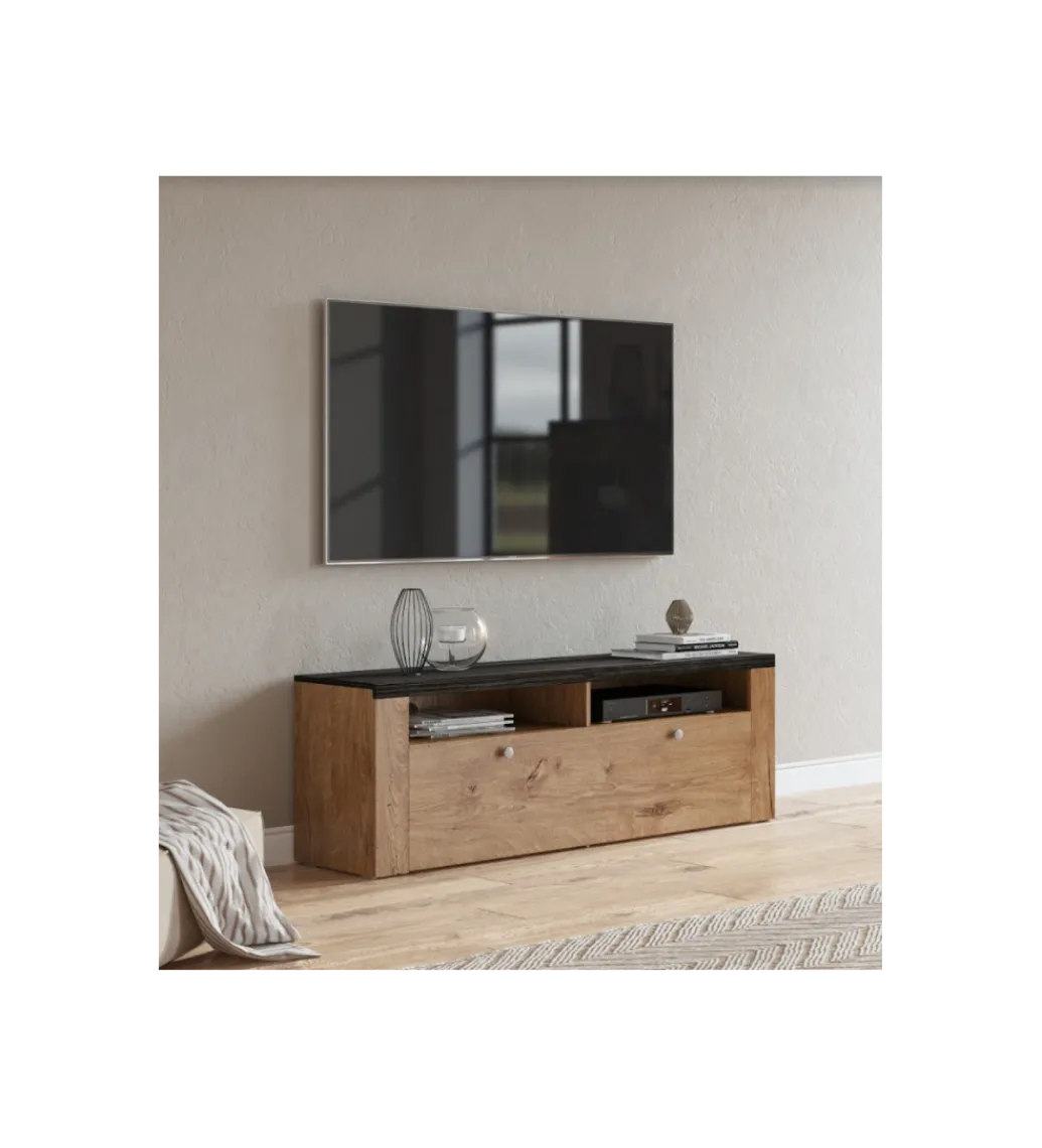 Stolik pod TV LARONA 140 cm o wybarwieniu dąb lefkas z kolorem touchwood*Helvetia
