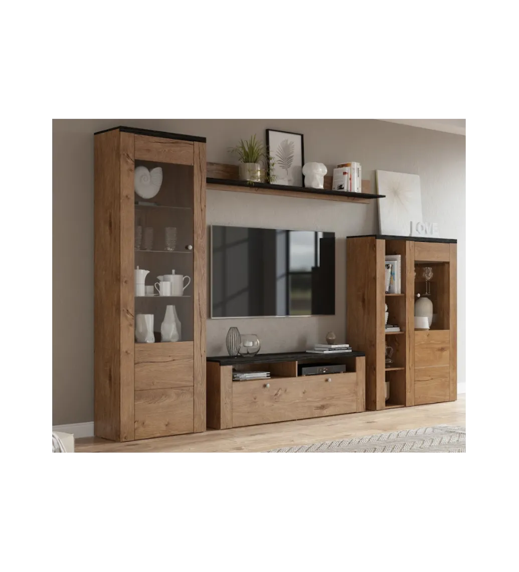 Stolik pod TV LARONA 140 cm o wybarwieniu dąb lefkas z kolorem touchwood*Helvetia