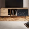 Stolik pod TV MELIOR III150 cm w kolorze dąb z dodatkiem optyki marmuru*WOHNLING, GERMANY Sale