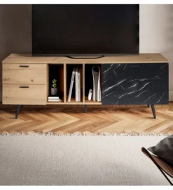 Stolik pod TV MELIOR III150 cm w kolorze dąb z dodatkiem optyki marmuru*WOHNLING, GERMANY Sale