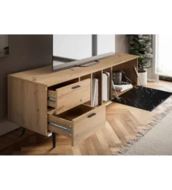 Stolik pod TV MELIOR III150 cm w kolorze dąb z dodatkiem optyki marmuru*WOHNLING, GERMANY Sale