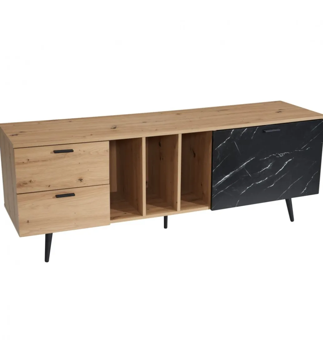 Stolik pod TV MELIOR III150 cm w kolorze dąb z dodatkiem optyki marmuru*WOHNLING, GERMANY Sale