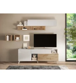 Stolik pod TV MONACO 181 cm biały z dodatkiem dąb Cadiz*MCA Linia Włoska Best