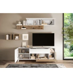 Stolik pod TV MONACO 181 cm biały z dodatkiem dąb Cadiz*MCA Linia Włoska Best