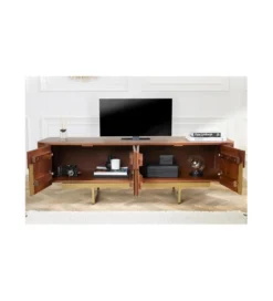 Stolik pod TV NAGOJA 160 cm drewno mango brąz*Invicta Interior