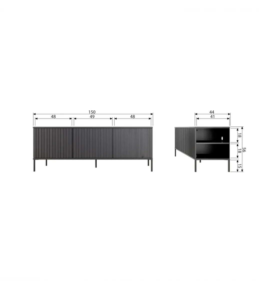 Stolik pod TV NEW GRAVURE 150 cm drewno sosny czarny*WOOOD Best