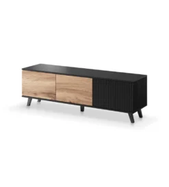 Stolik pod TV RANDOM 150 cm w kolorze dąb wotan z kolorem czarnym*Halmar Discount