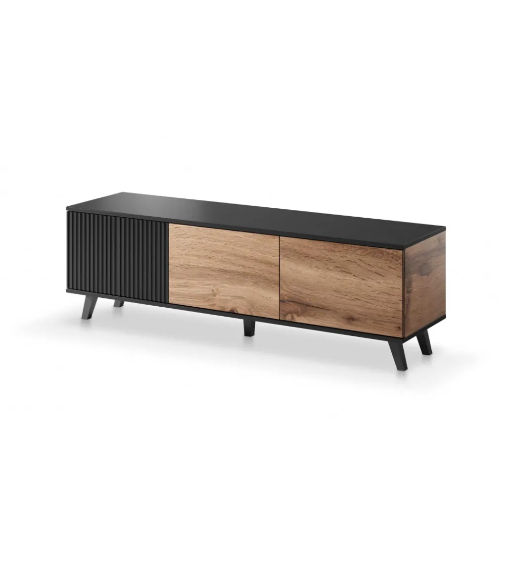 Stolik pod TV RANDOM 150 cm w kolorze dąb wotan z kolorem czarnym*Halmar Discount