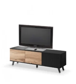 Stolik pod TV RANDOM 150 cm w kolorze dąb wotan z kolorem czarnym*Halmar Discount