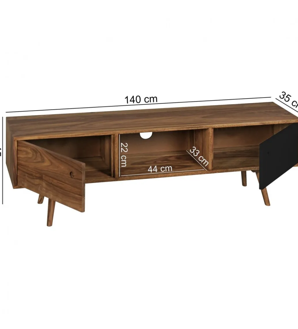 Stolik pod TV REPA 140 cm drewno sheesham czarny*WOHNLING, GERMANY