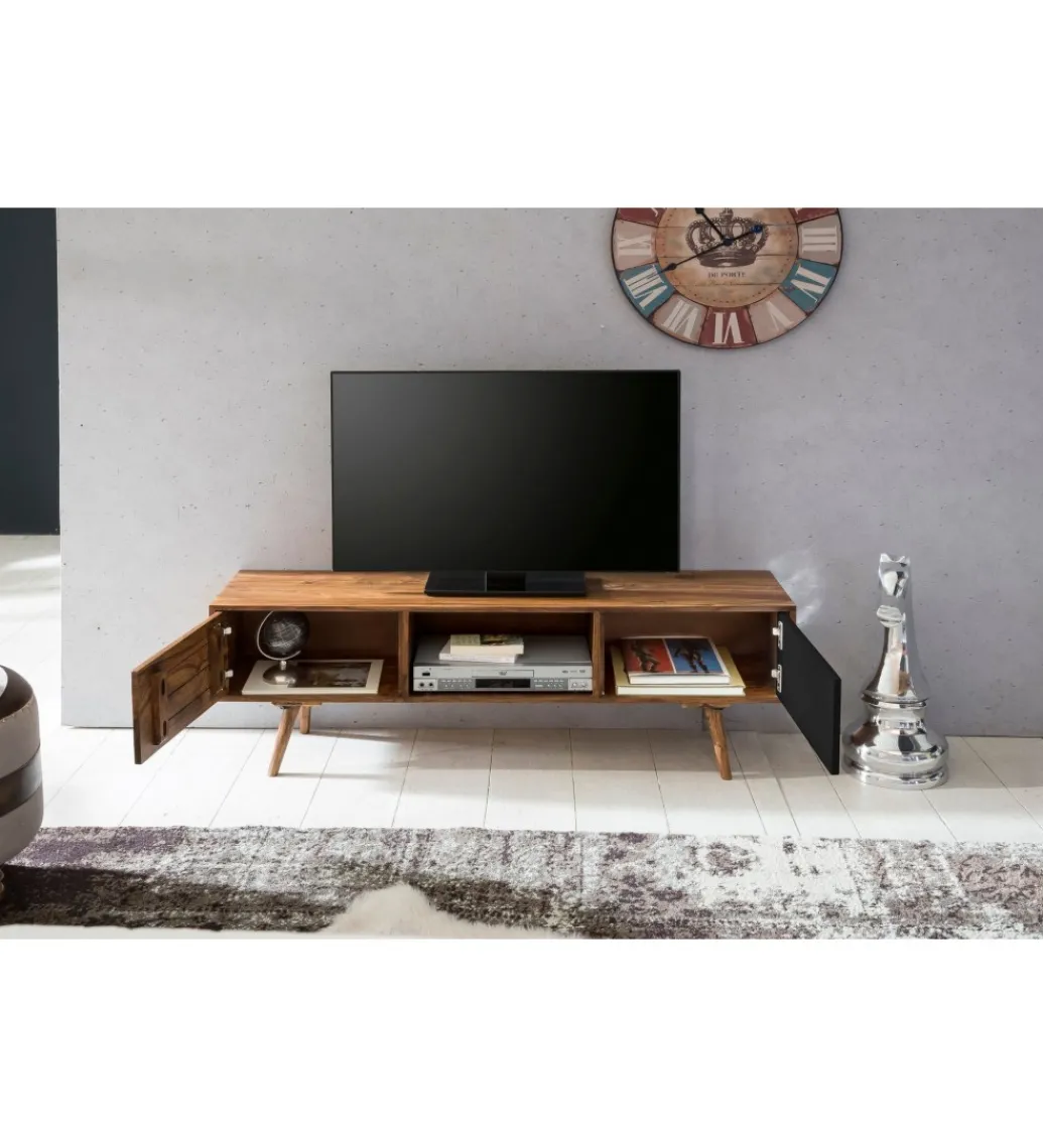 Stolik pod TV REPA 140 cm drewno sheesham czarny*WOHNLING, GERMANY