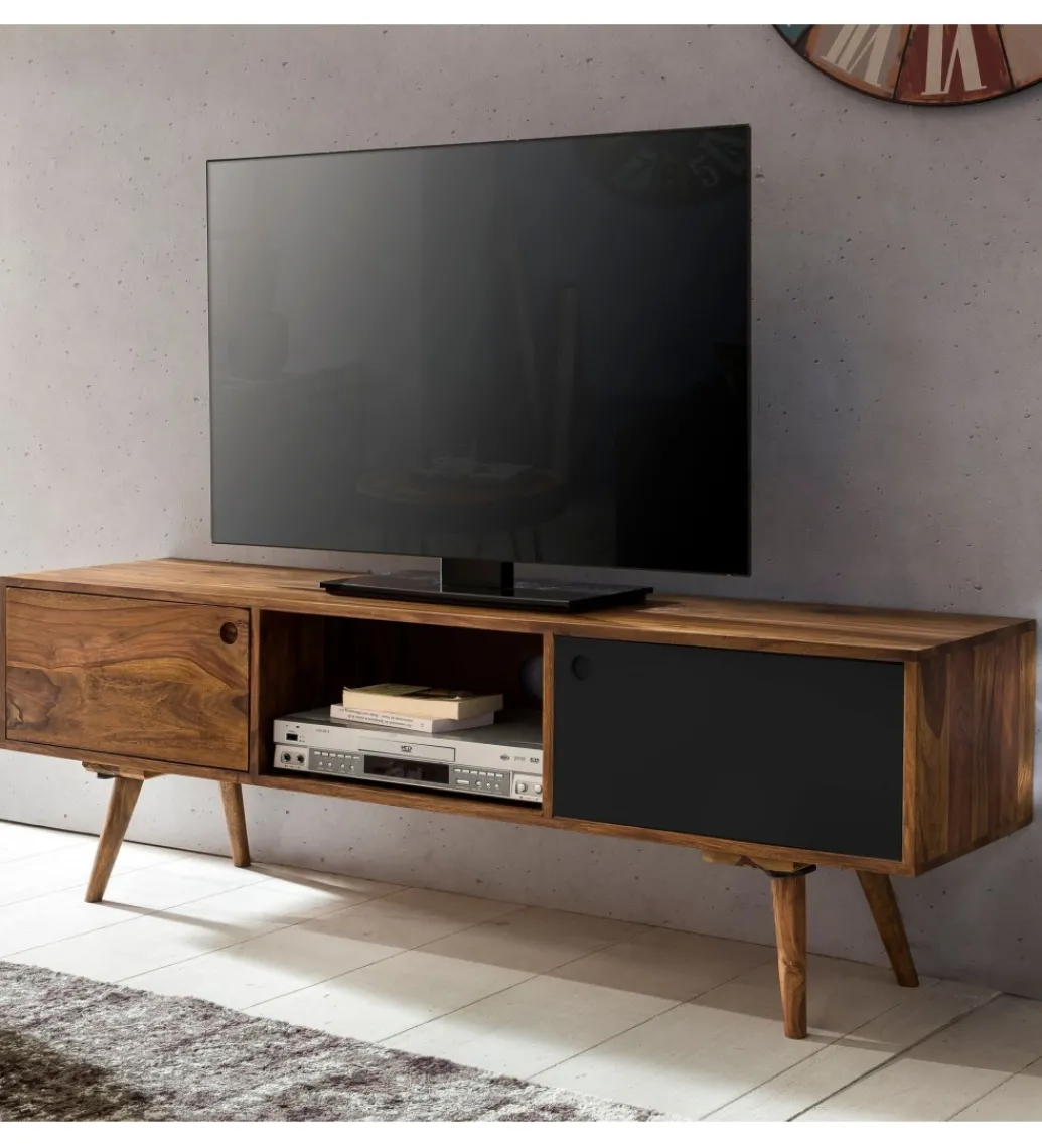 Stolik pod TV REPA 140 cm drewno sheesham czarny*WOHNLING, GERMANY