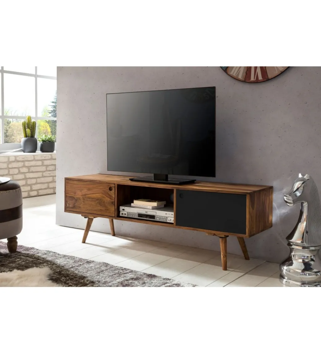 Stolik pod TV REPA 140 cm drewno sheesham czarny*WOHNLING, GERMANY