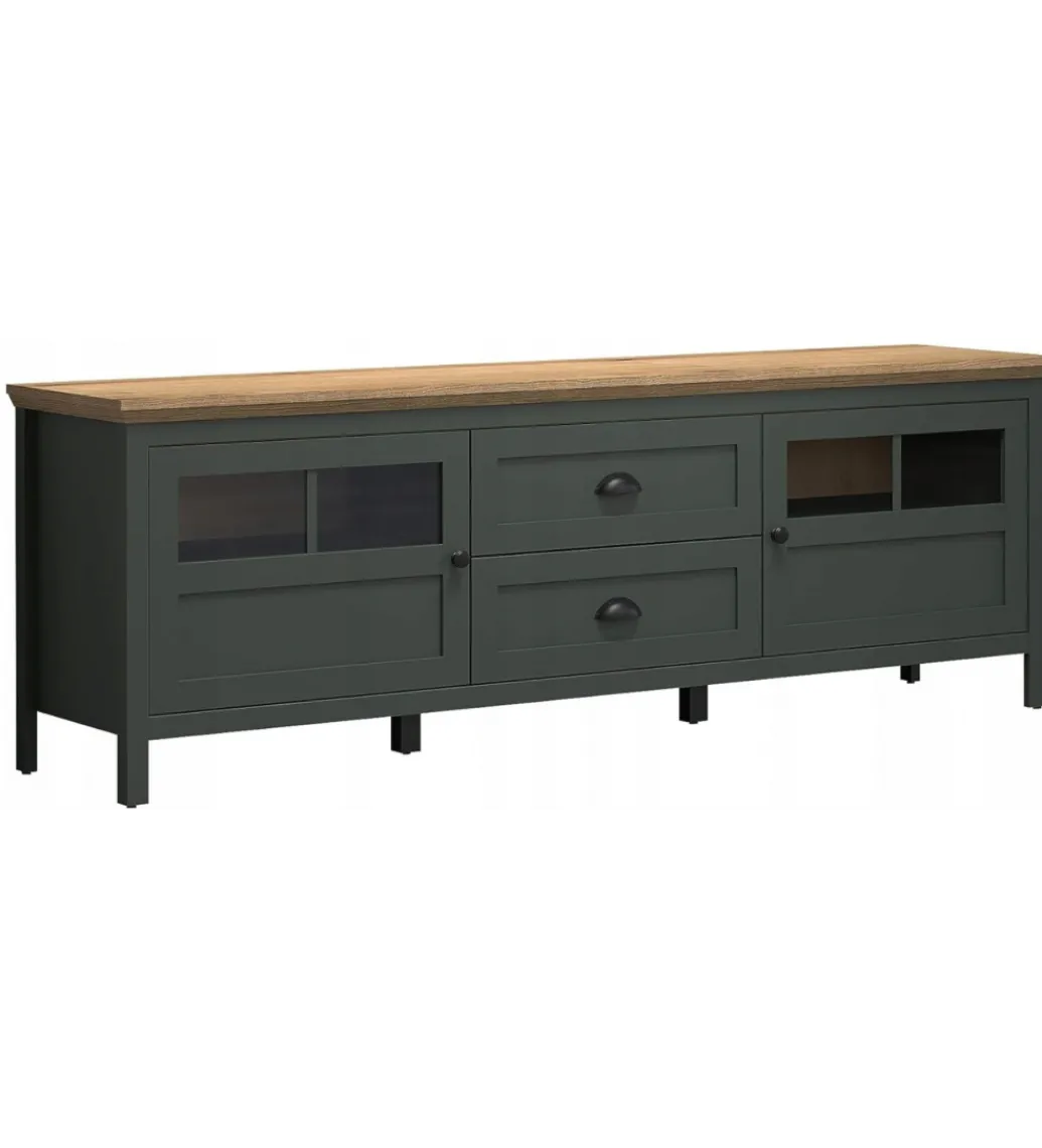 Stolik pod TV STANTON 184 cm w optyce dębu Evoke Ciemnozielony*MCA Linia Włoska Clearance