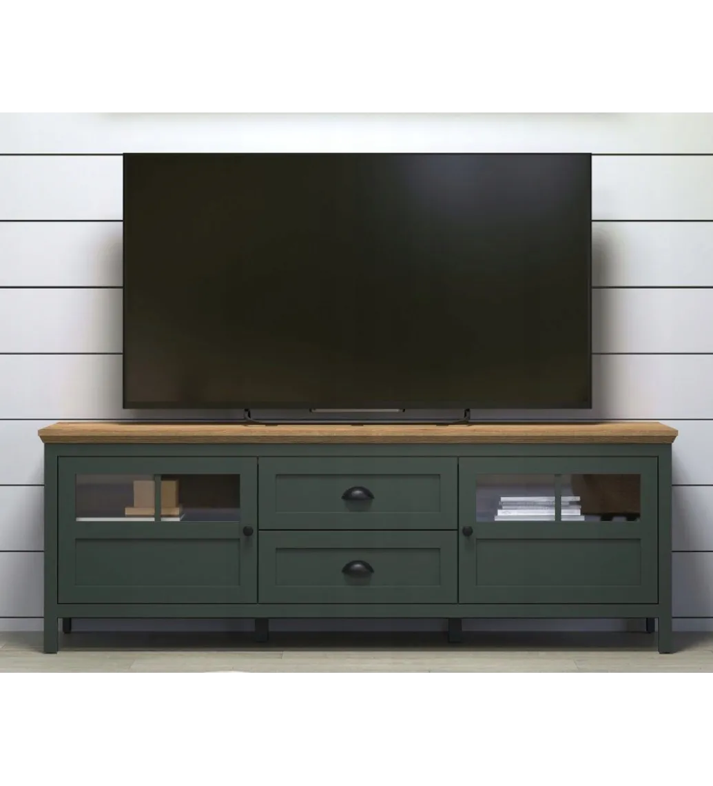 Stolik pod TV STANTON 184 cm w optyce dębu Evoke Ciemnozielony*MCA Linia Włoska Clearance