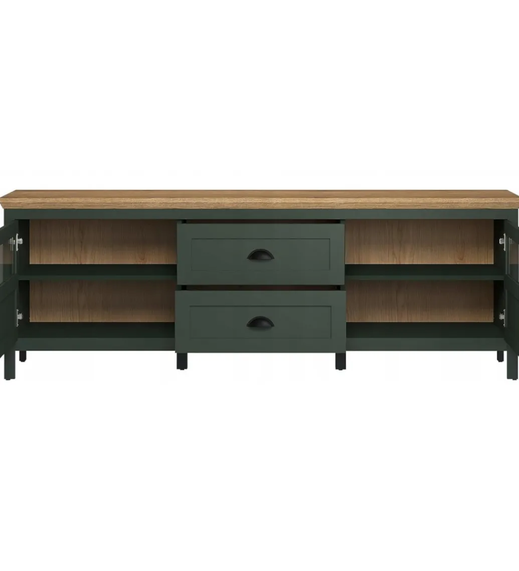 Stolik pod TV STANTON 184 cm w optyce dębu Evoke Ciemnozielony*MCA Linia Włoska Clearance