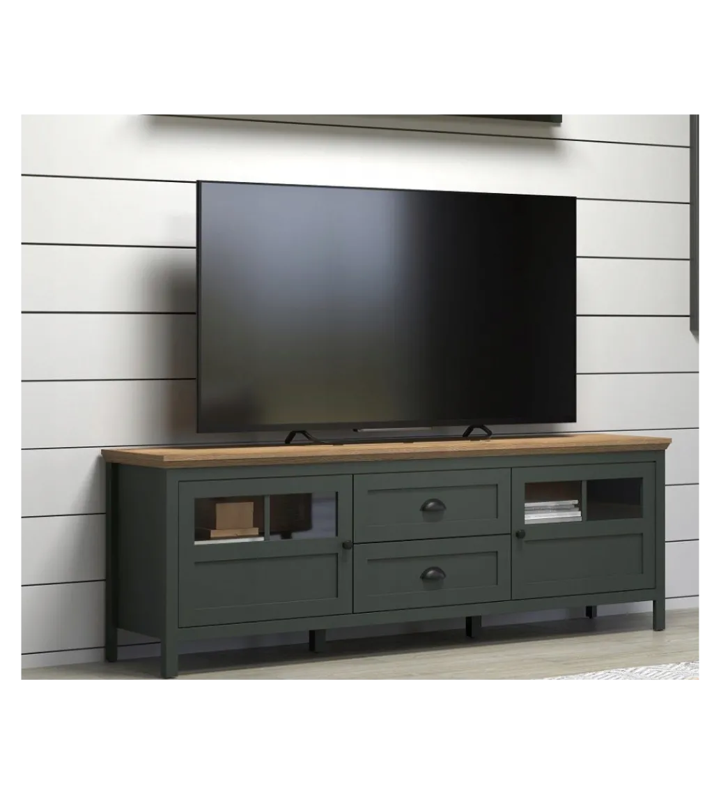 Stolik pod TV STANTON 184 cm w optyce dębu Evoke Ciemnozielony*MCA Linia Włoska Clearance