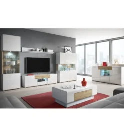 Stolik pod Tv TOLEDO 208 cm biały z dodatkiem koloru dąb san remo*Helvetia Outlet