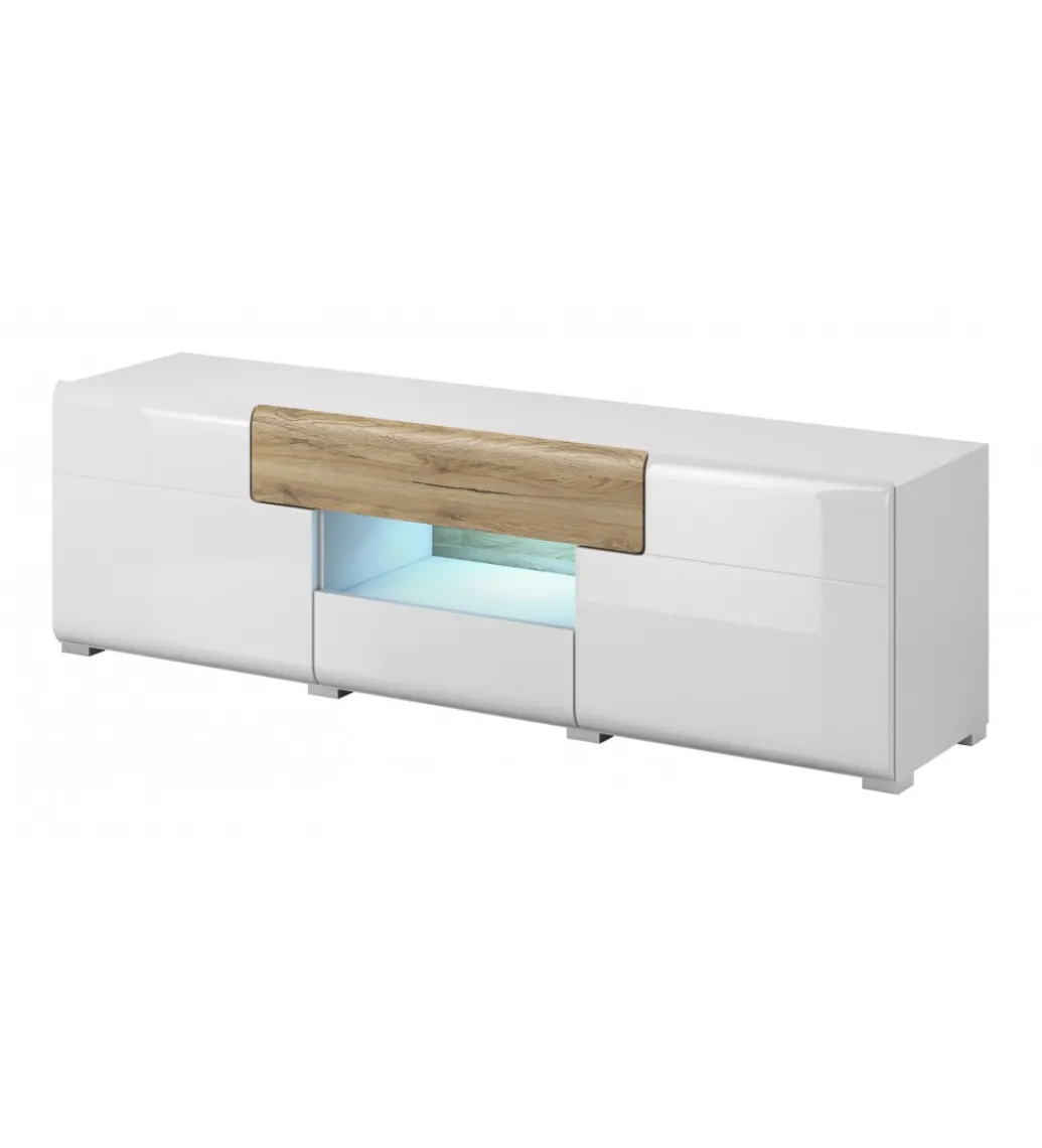Stolik pod Tv TOLEDO 159 cm biały z dodatkiem koloru dąb san remo*Helvetia Discount