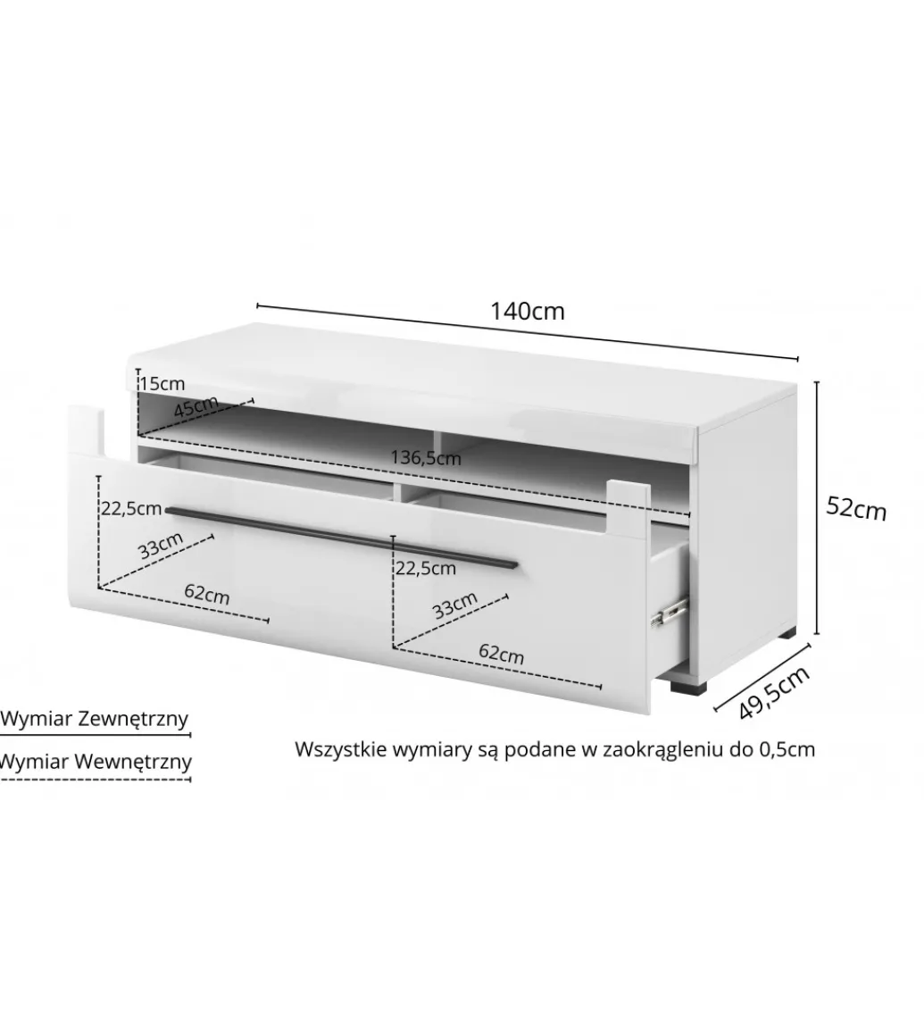 Stolik pod TV TULSA 140 cm biały*Helvetia Clearance