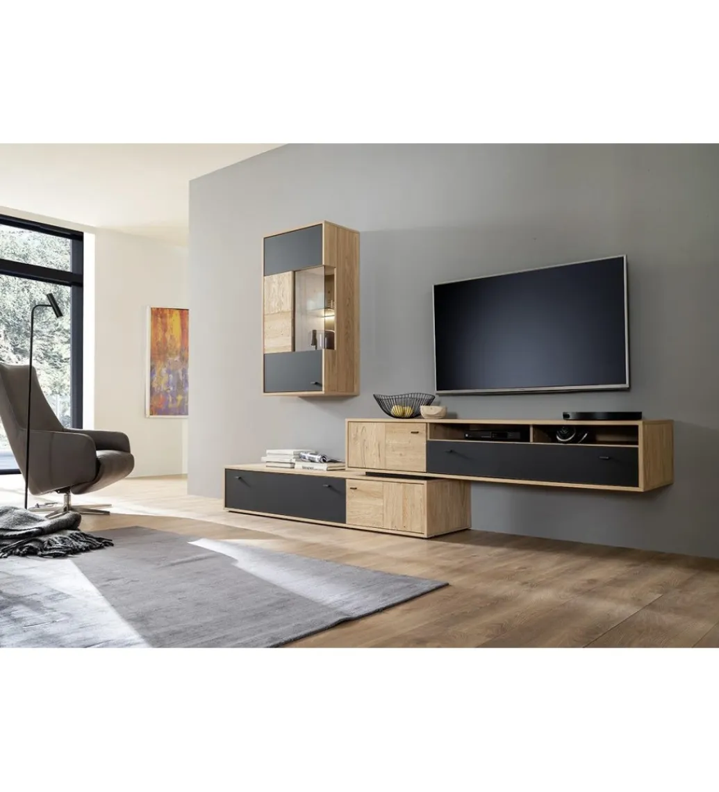 Stolik pod TV VALENCIA 306 cm antracytowo naturalny*MCA